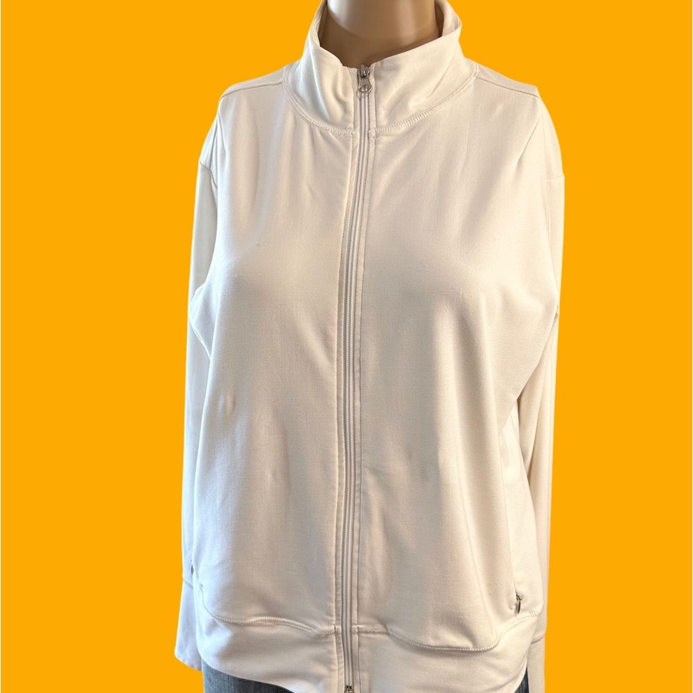 Women's Lucy Workout Jacket White Zipper Up Sz L But it runs like M